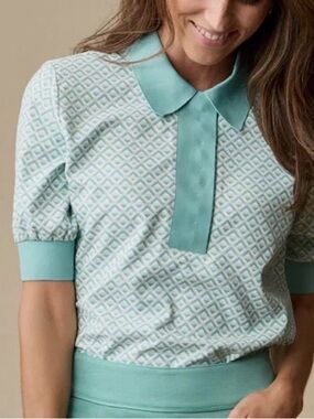 A. Putnam Womens Short Sleeve Grid Juniper Green Active Golf Polo Shirt S